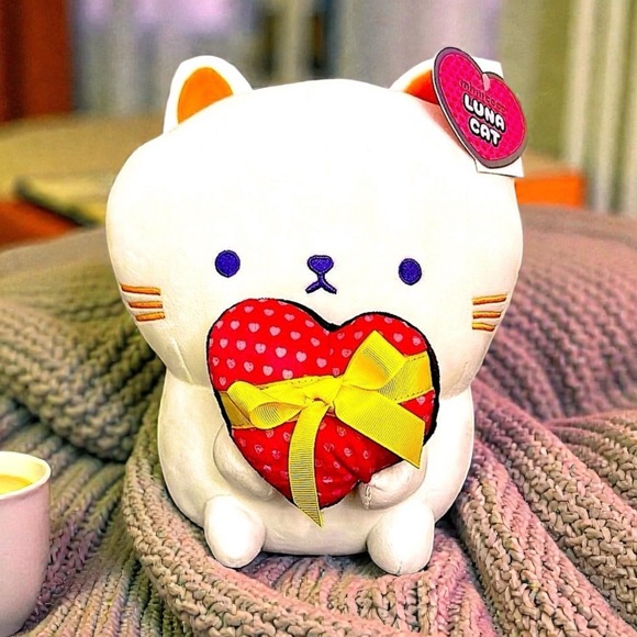 Mimicoco Luna Cat Weighted Plushie Soft Cozy White & Red Valentine’s Plushie NWT - Picture 2 of 5